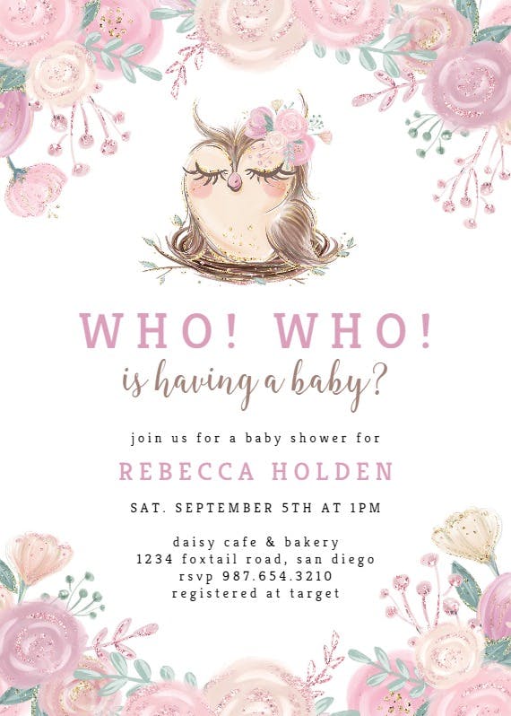 Owl flowers - baby shower invitation