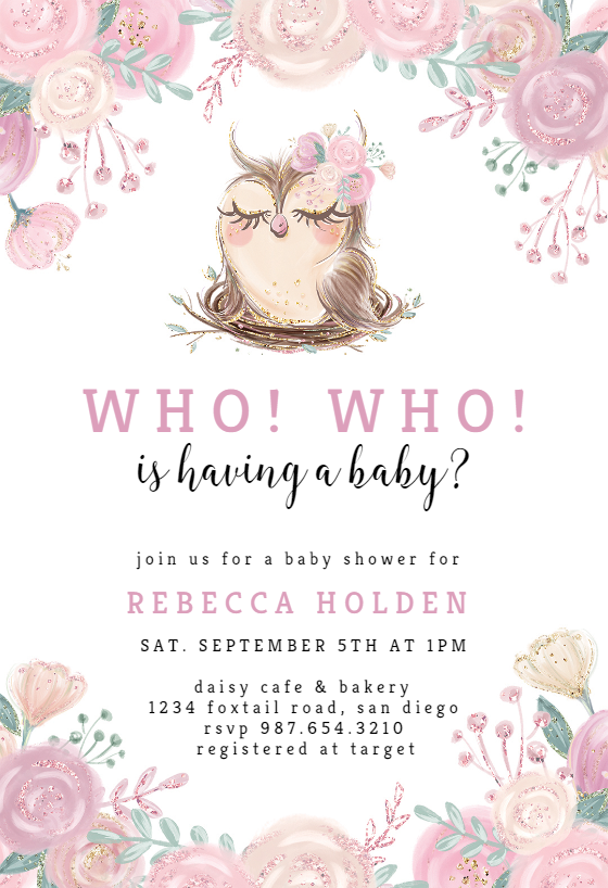 Owl Flowers - Baby Shower Invitation Template (Free ...