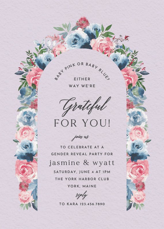 Painted petals - gender reveal invitation