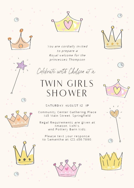 Pair of princesses - baby shower invitation