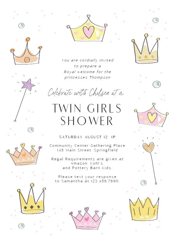 Pair of princesses - baby shower invitation