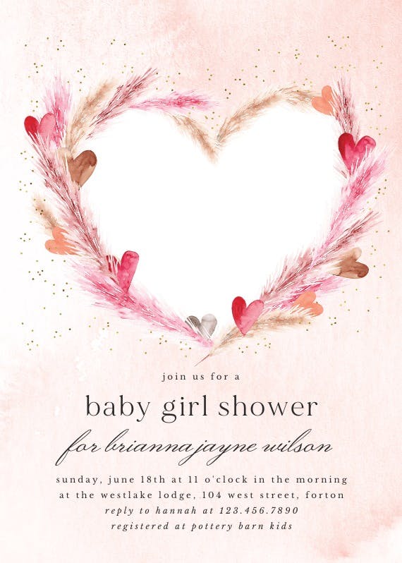 Pampas heart -  invitación para baby shower