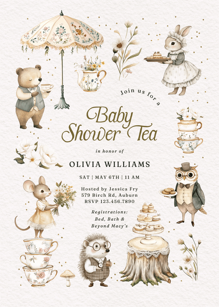 Par-tea animals -  invitación para baby shower