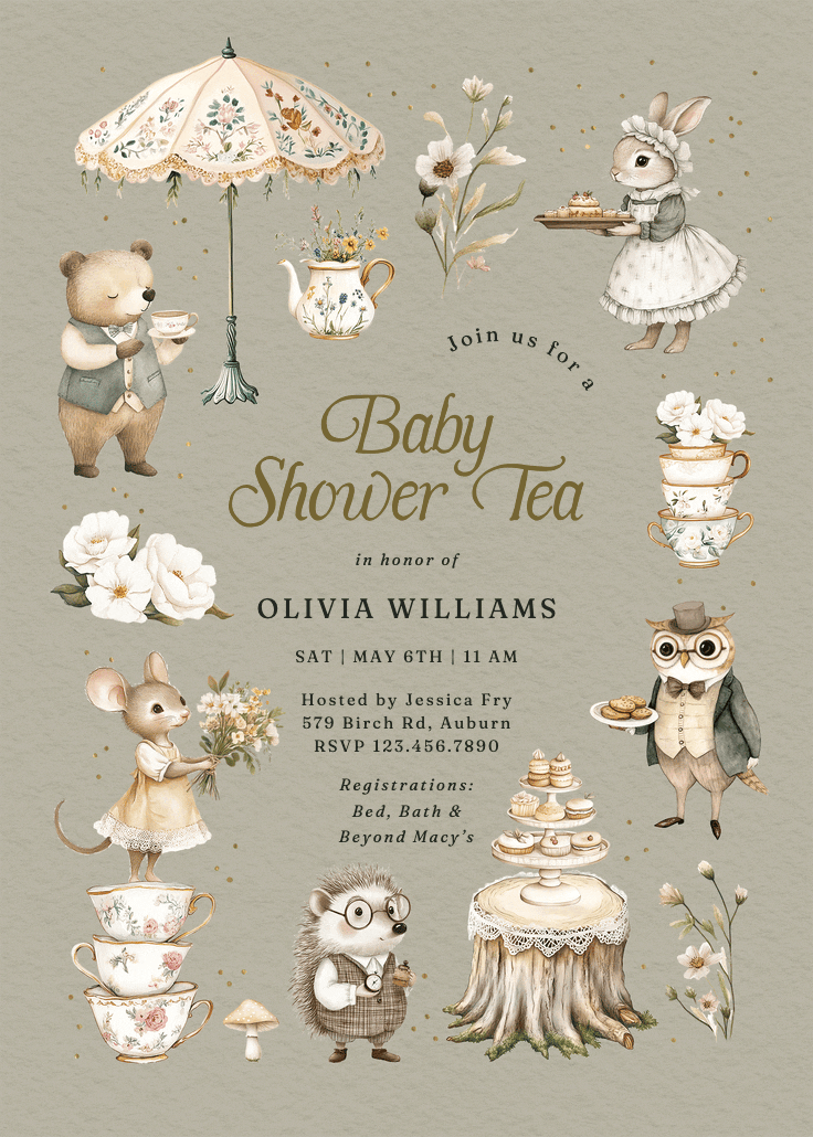 Par-tea animals -  invitación para baby shower