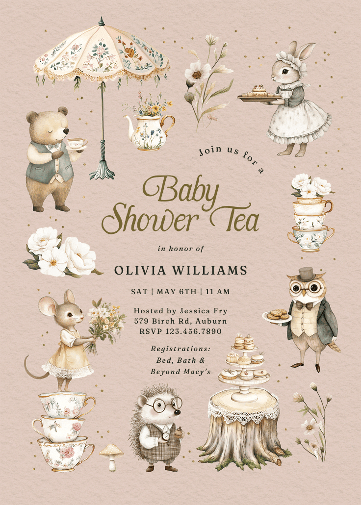 Par-tea animals -  invitación para baby shower