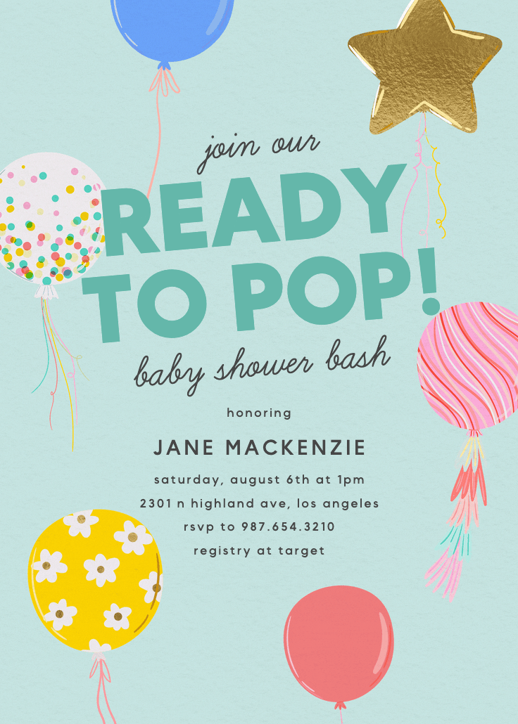 Party poppin - baby shower invitation