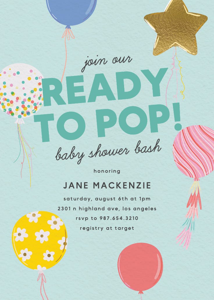 Party poppin -  invitación para baby shower