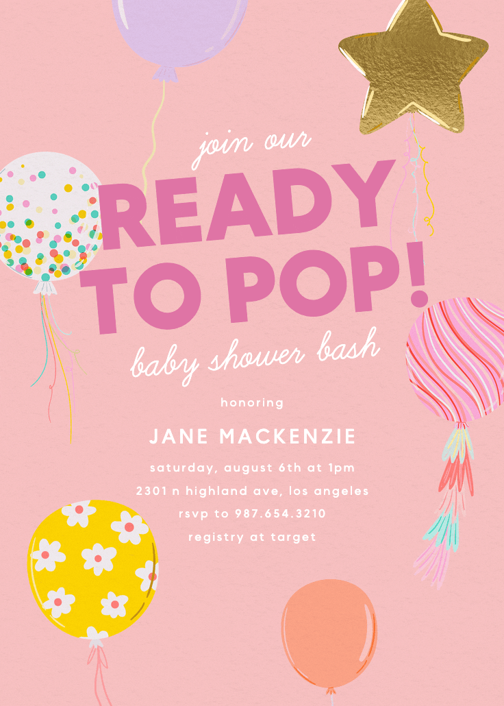 Party poppin - baby shower invitation