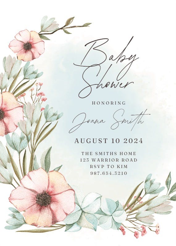 Pastel flowers -  invitación para baby shower
