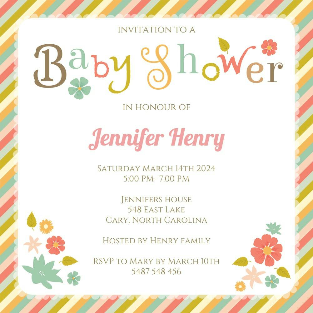 Pastel rainbow border -  invitación para baby shower