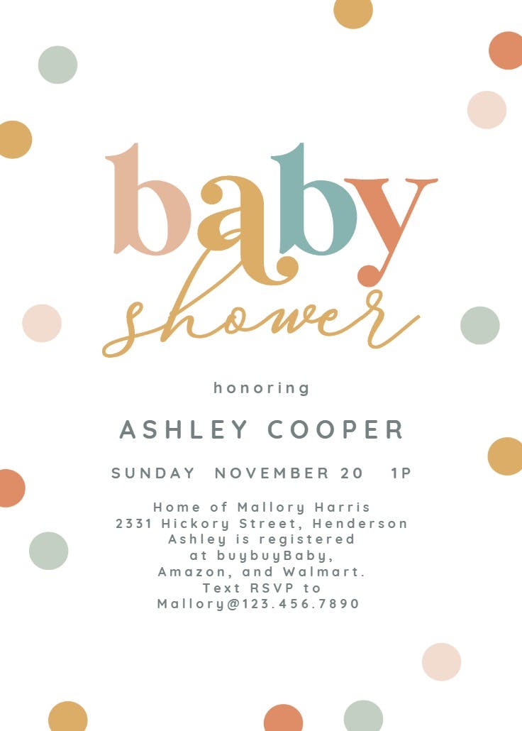 Pastel typo with dots - baby shower invitation