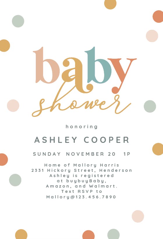 Pastel typo with dots - baby shower invitation