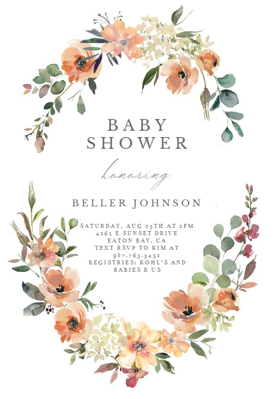 Peach & cream florals -  invitación para baby shower de bebé niña gratis
