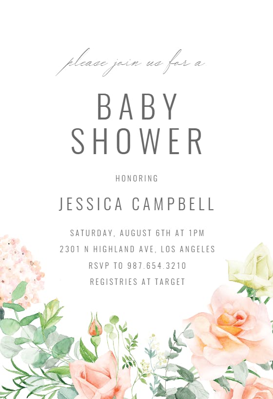 Peach and greenery - baby shower invitation