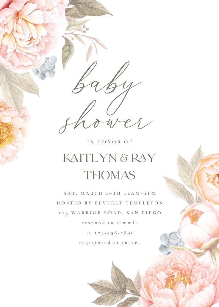 Peach Flowers - Baby shower invitation Template | Greetings Island