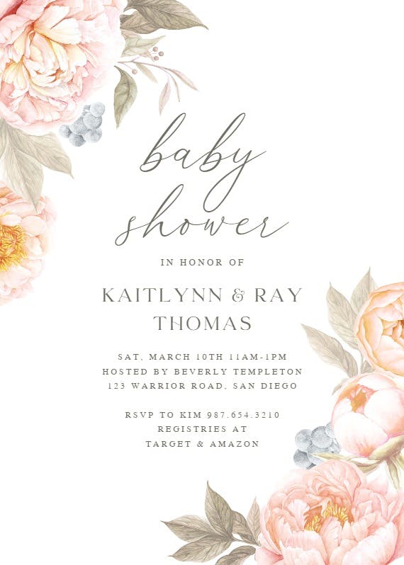 Peach flowers -  invitación para baby shower de bebé niña gratis