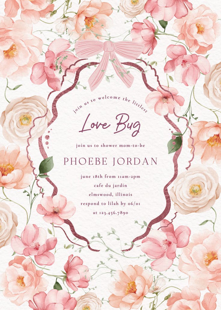 Peachy blooms -  invitación para baby shower