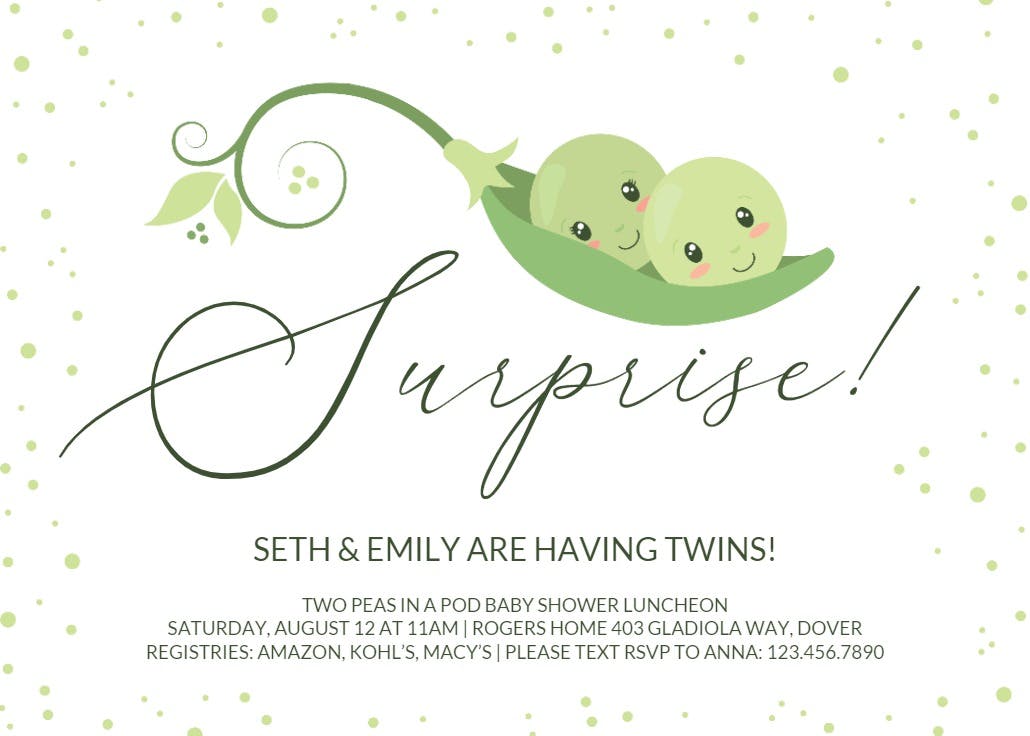 Peas come -  invitación para baby shower