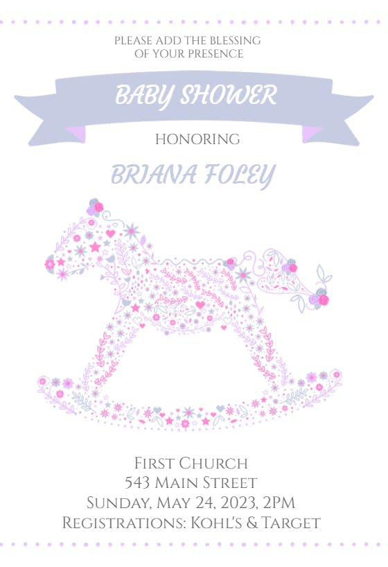 Petal pony -  invitación para baby shower