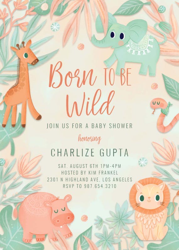Pink and blue safari -  invitación para baby shower
