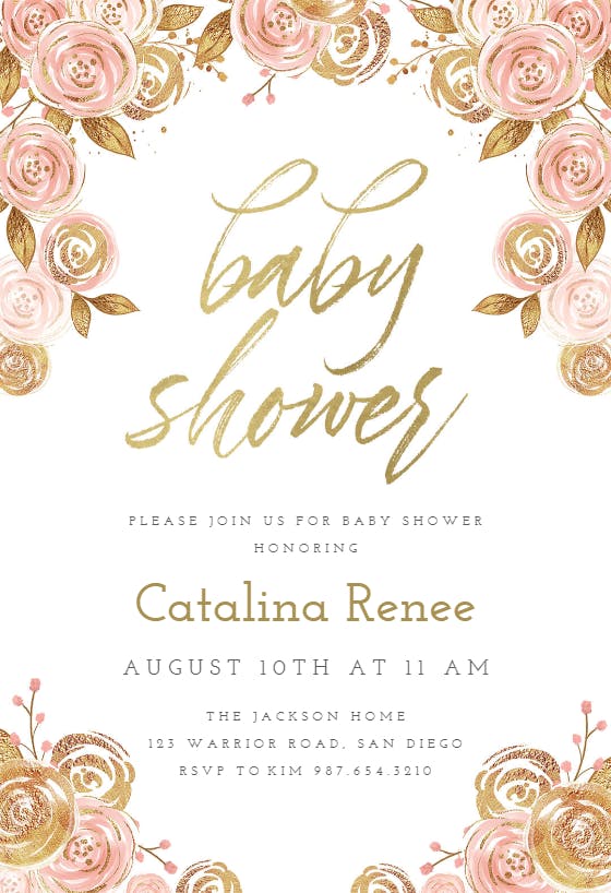 Pink and gold floral -  invitación para baby shower
