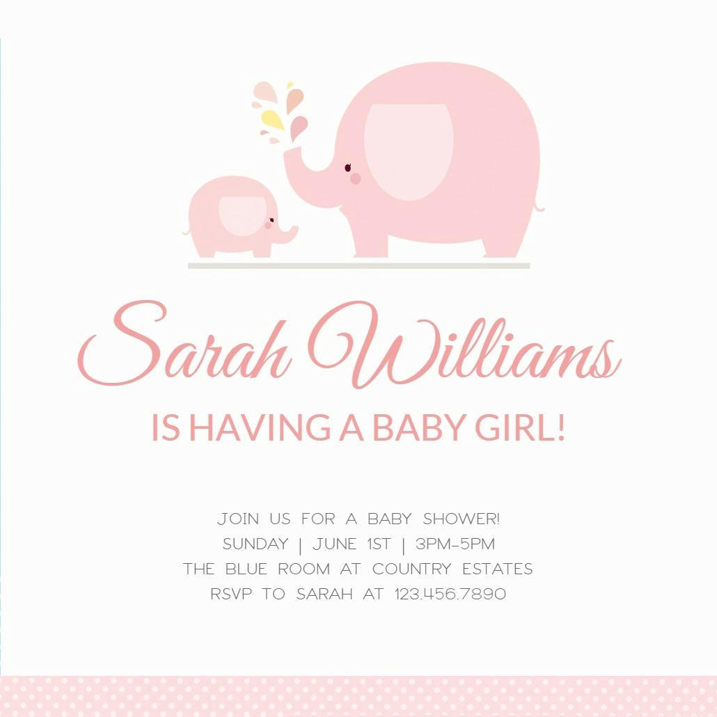 Pink baby elephant - baby shower invitation