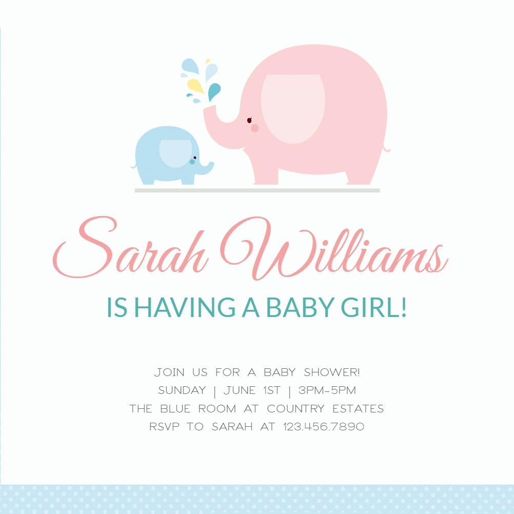 Pink baby elephant -  invitación para baby shower de bebé niña gratis