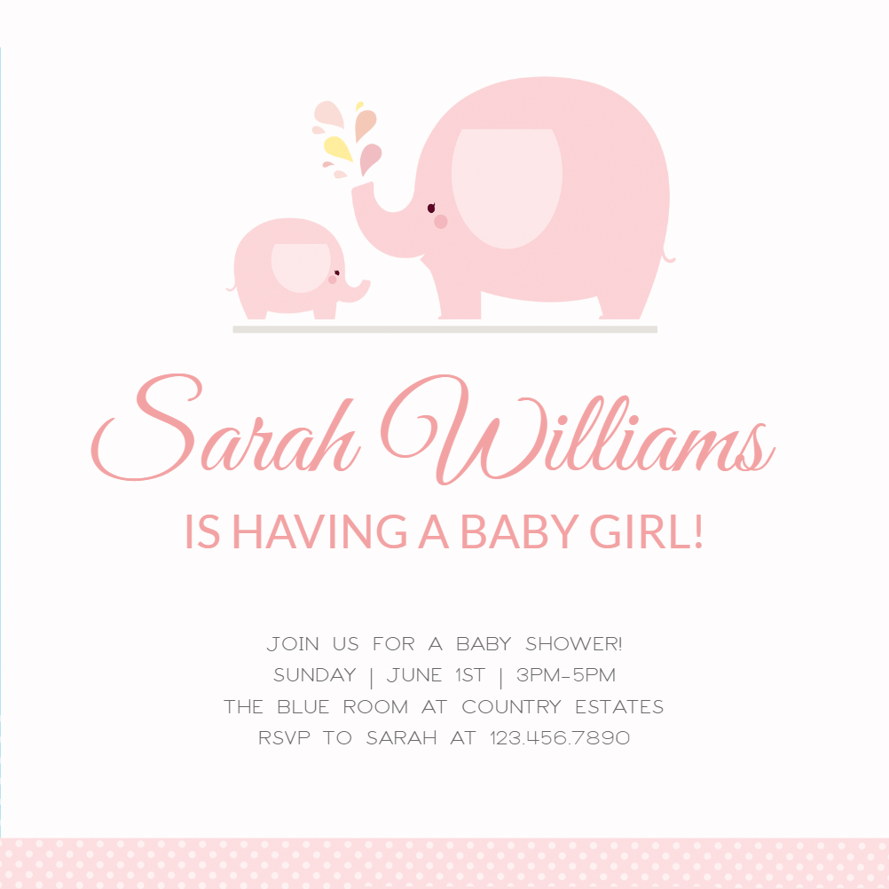 Invite back. Baby Invitations Elephant. Baby in Pink. Happy Forest -invitacior para Baby Shower Greetings lsland.