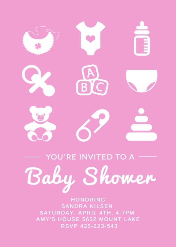 Pink baby items - baby shower invitation