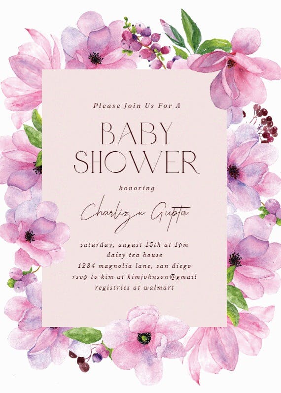 Pink gold flowers - baby shower invitation