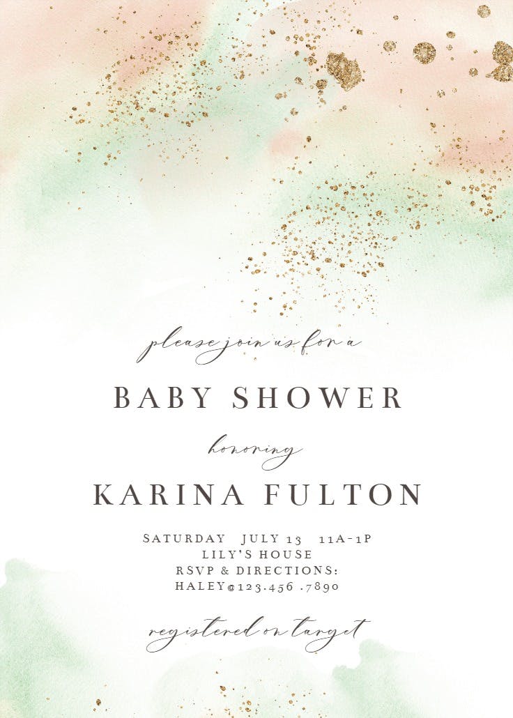 Pink paint and gold - baby shower invitation