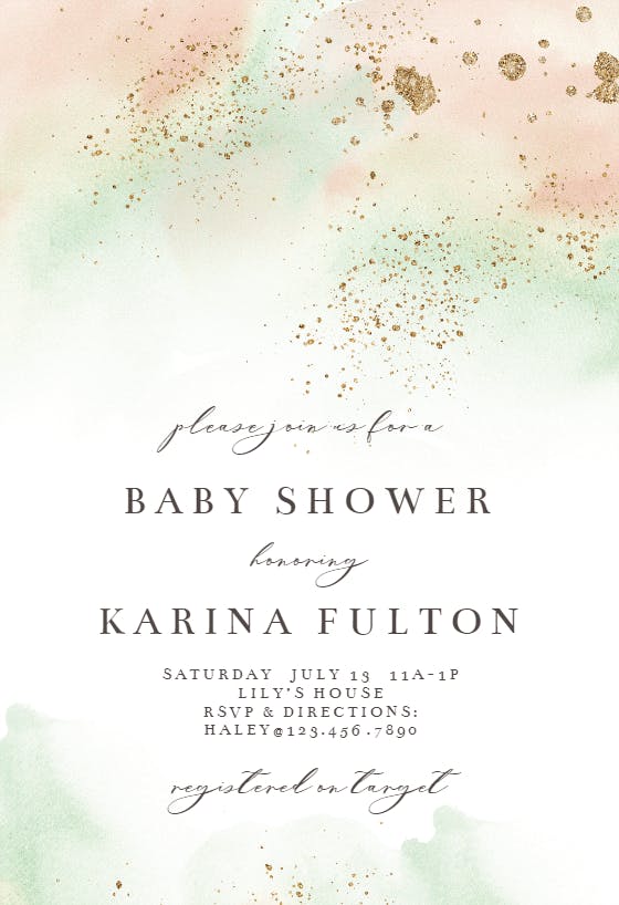 Pink paint and gold - baby shower invitation