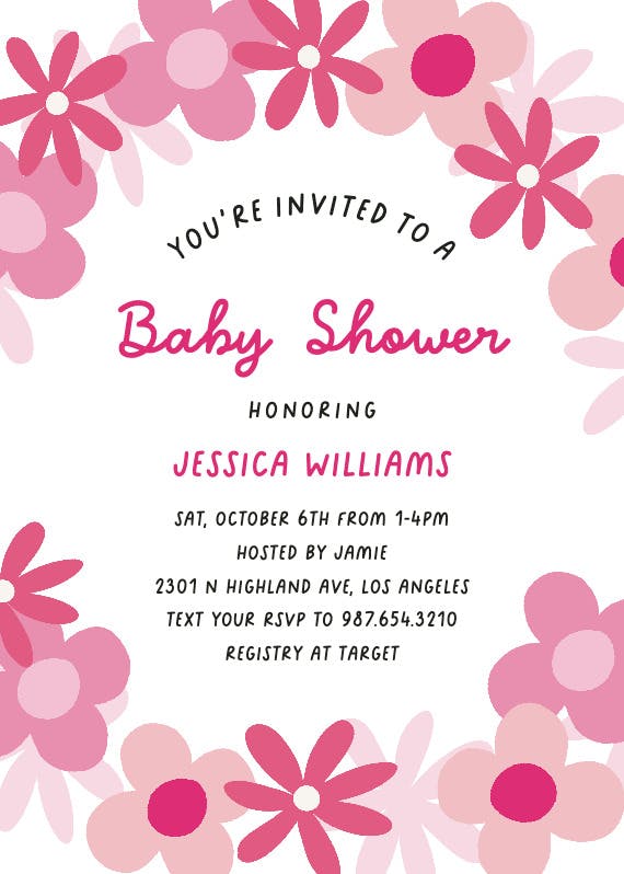 Pink petals - baby shower invitation
