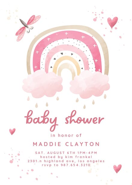 Pinky rainbow - baby shower invitation
