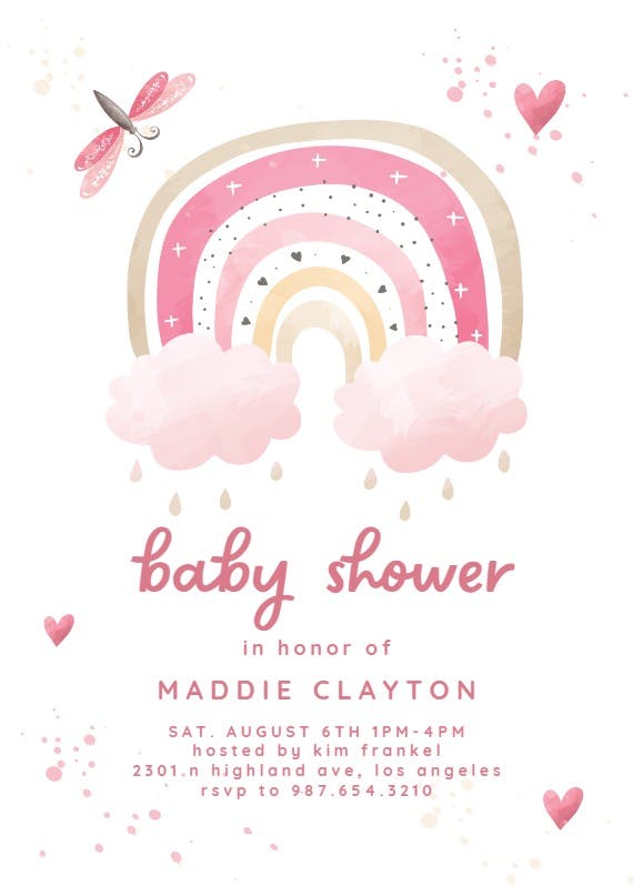 Pinky rainbow - baby shower invitation