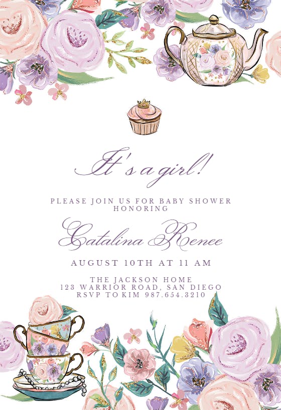 Princess tea party -  invitación para baby shower