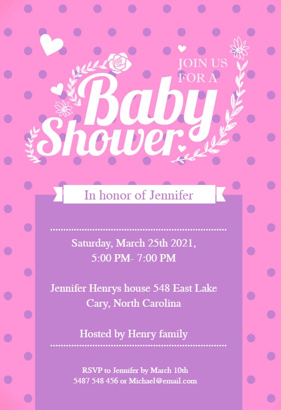 Purple dotted - baby shower invitation