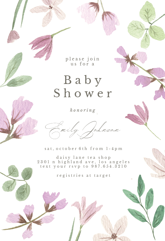 Purple Flowers Baby Shower Invitation Template (Free) Greetings Island