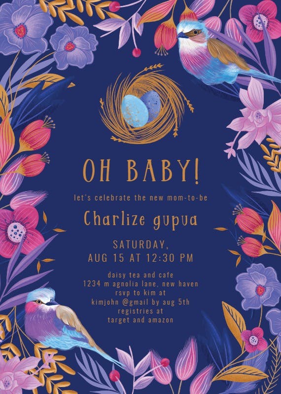 Purple nature frame -  invitación para baby shower