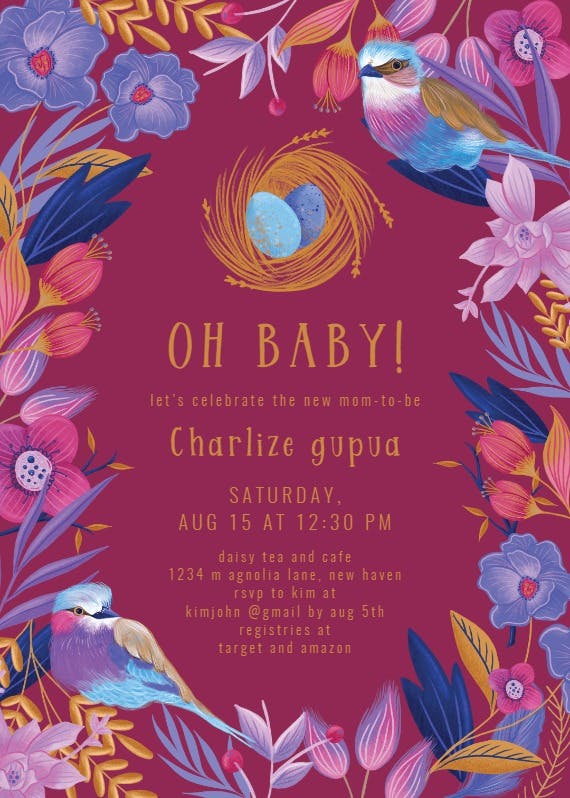 Purple nature frame -  invitación para baby shower
