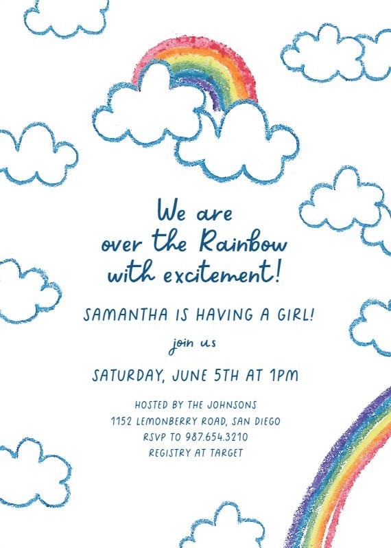Rainbow and clouds - baby shower invitation