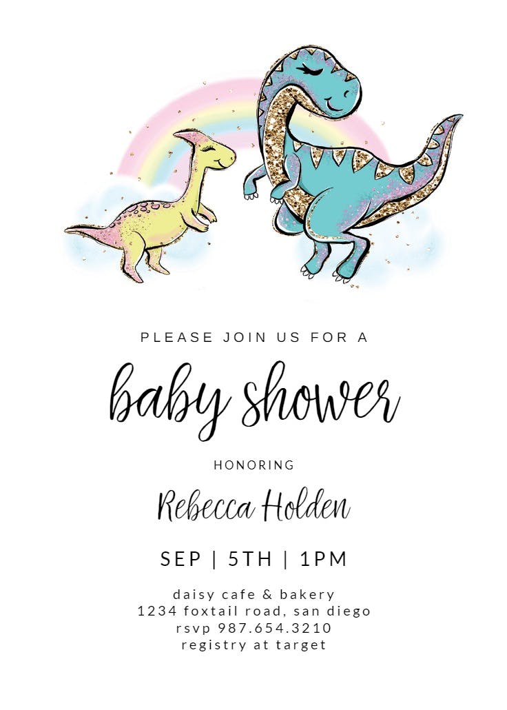 Rainbow dinosaur - baby shower invitation