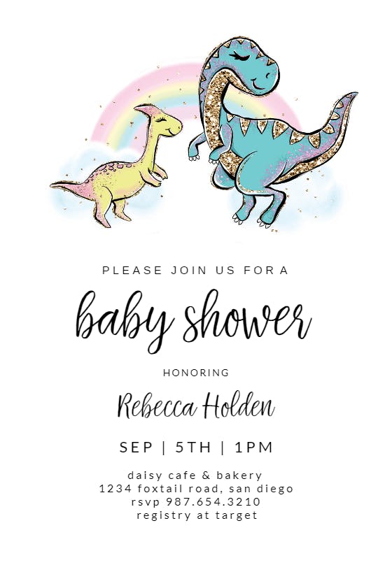 Rainbow dinosaur -  invitación para baby shower