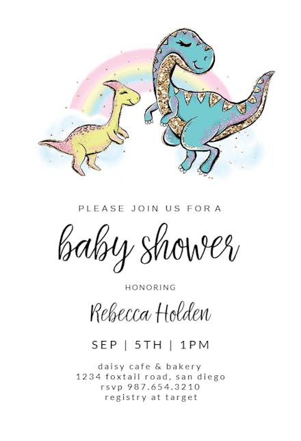 Rainbow dinosaur - baby shower invitation