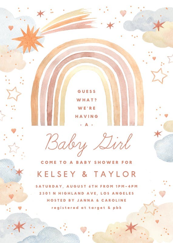 Rainbow for little girl - baby shower invitation