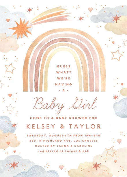 Rainbow for little girl - baby shower invitation