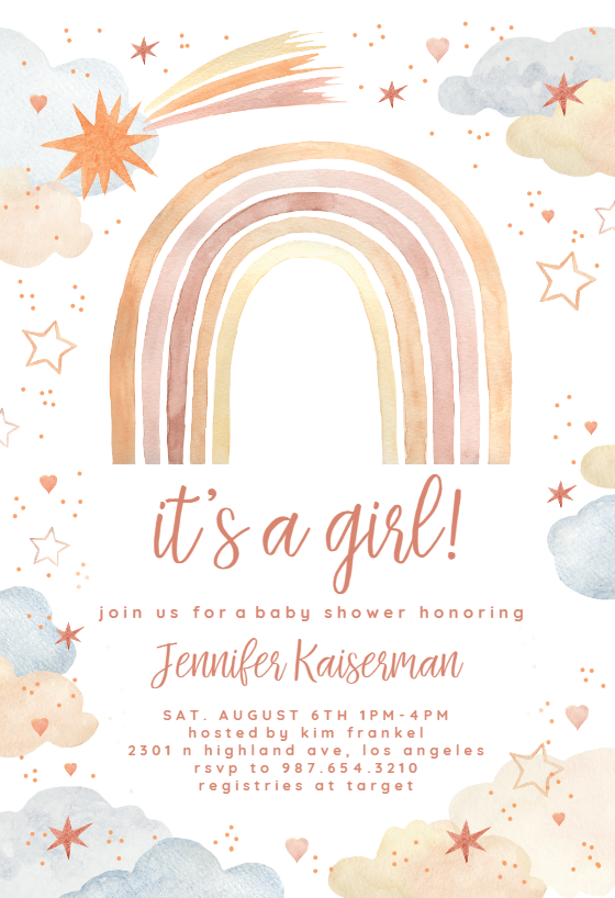 Rainbow For Little Girl - Baby Shower Invitation Template | Greetings ...