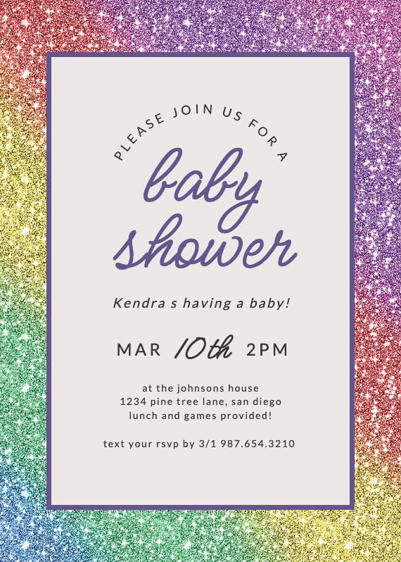 Rainbow glitter -  invitación para baby shower