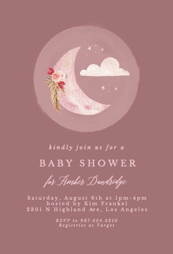 Romantic boho moon -  invitación para baby shower