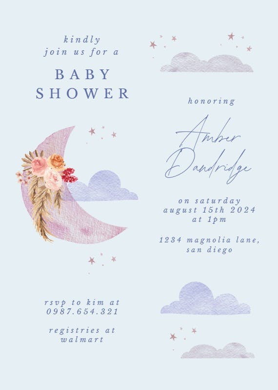 Romantic moon -  invitación para baby shower